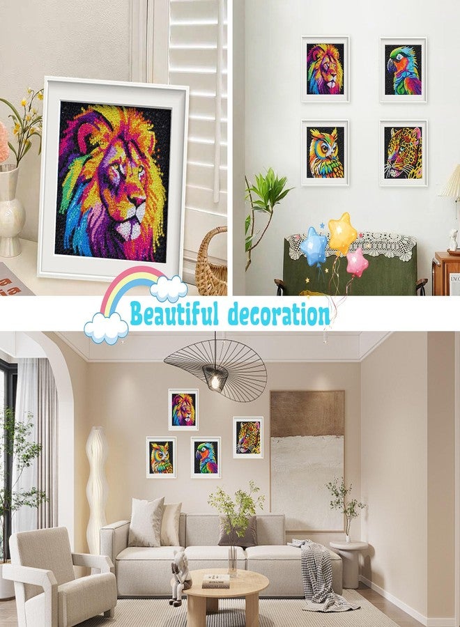 مجموعة أدوات الرسم بالألماس للأطفال من UiSdfuy، فنون وحرف يدوية للأعمار من 8 إلى 12 عامًا، فن الرسم بالألماس للأولاد والبنات، مجموعة من 4 لوحات فنية بالألماس مقاس 6 × 6 بوصة - أسد، بومة، نمر، ببغاء - Image 5